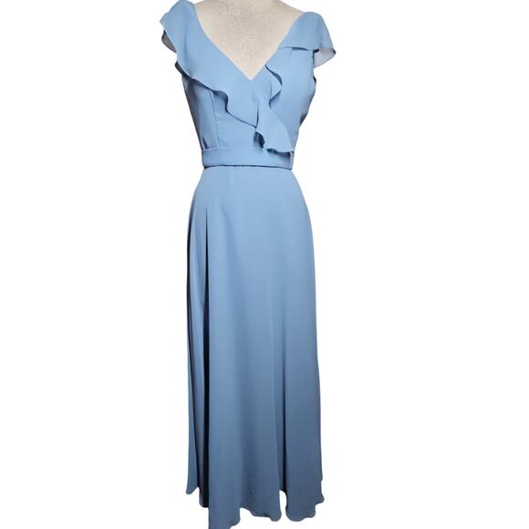 Morilee Blue V Neck Chiffon Maxi Dress Sizer 4 - Picture 1 of 5